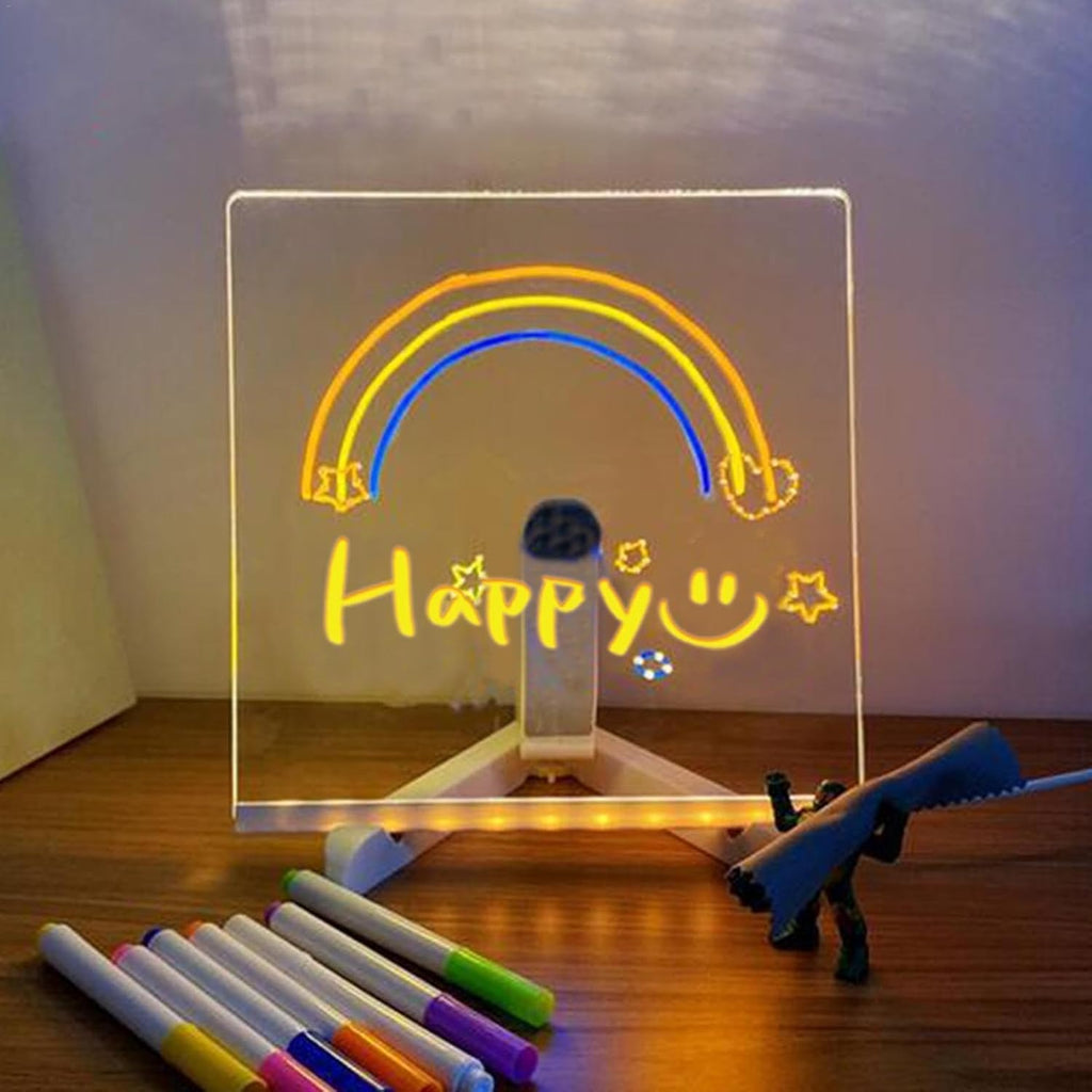 Transparent Acrylic LED Dry Erase Message Board 20x20cm White Stand With Glowing Display